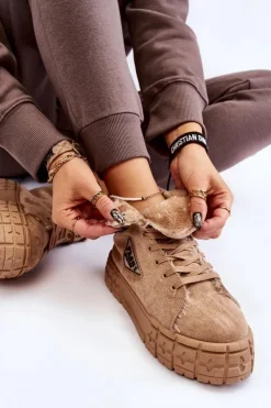 Boto Trampki Ocieplane|Trampki Damskie Wysokie*Wysokie Ocieplane Zamszowe Trampki Beżowe Evren