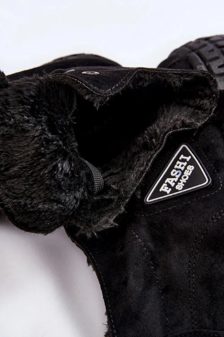 Damskie Boto Wysokie Ocieplane Zamszowe Trampki Czarne Evren