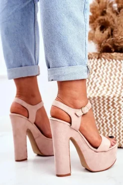 New Boto Wysokie Różowe Sandały na Słupku Platforma HighShoes
