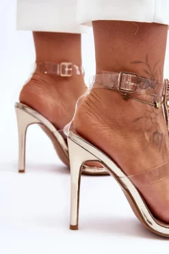 Best Boto Wysokie Sandałki Szpilki D&A MR-16 Złote Złoty