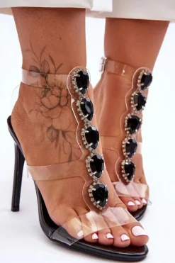 Boto Sandały Na Obcasie*Wysokie Sandałki Szpilki D&A MR-16 Czarne Czarny