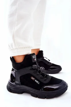 Outlet Boto Wysokie Skórzane Ocieplane Buty Sportowe Czarne Merit