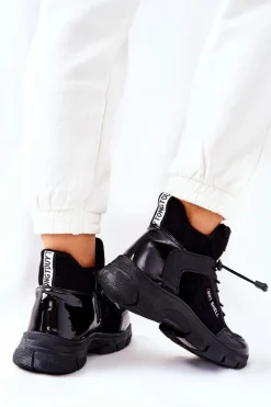 Outlet Boto Wysokie Skórzane Ocieplane Buty Sportowe Czarne Merit