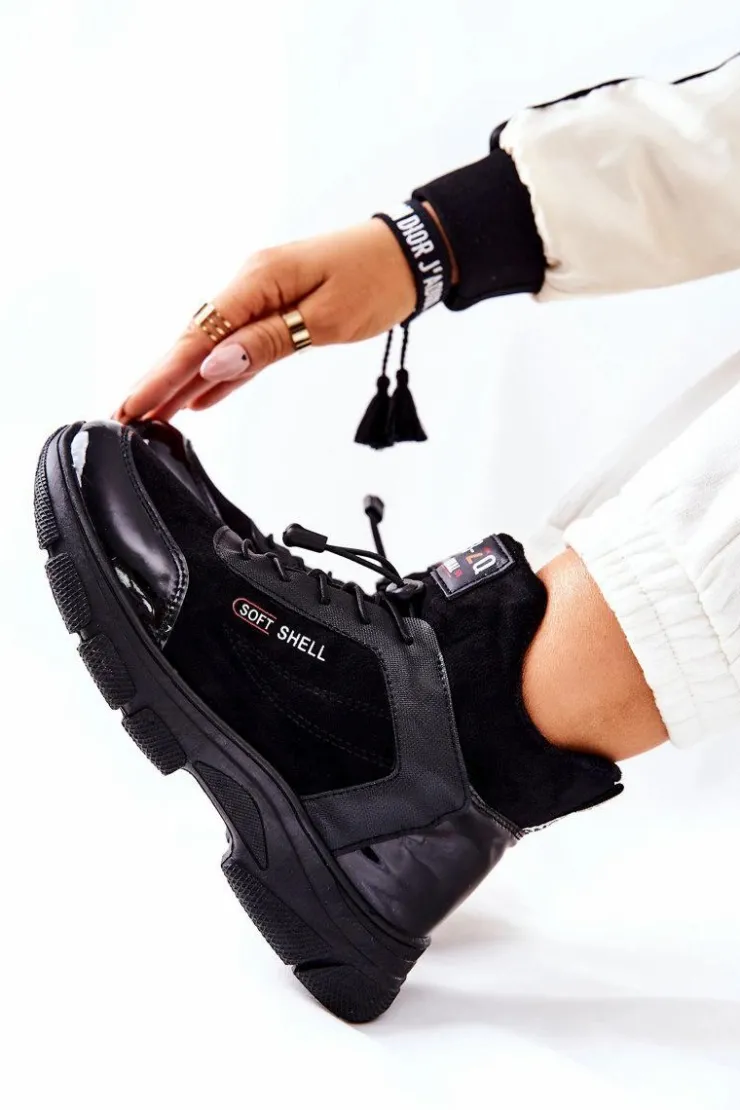 Outlet Boto Wysokie Skórzane Ocieplane Buty Sportowe Czarne Merit