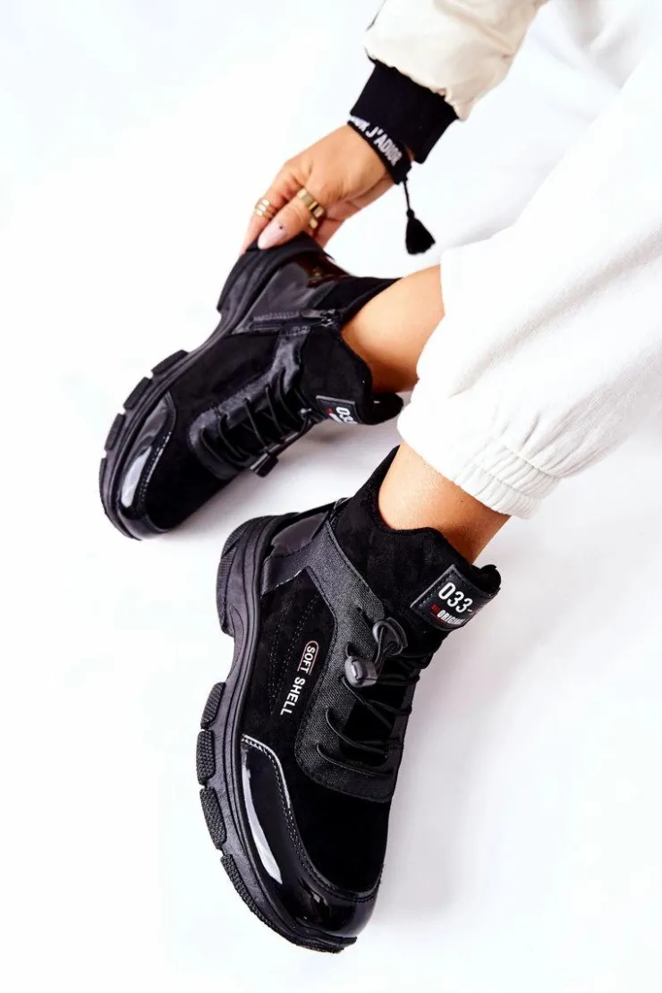 Outlet Boto Wysokie Skórzane Ocieplane Buty Sportowe Czarne Merit