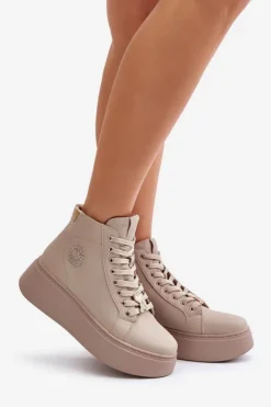 Damskie Buty damskie Vinceza Wysokie Skórzane Sneakersy Damskie Na Platformie Vinceza 66707 Beżowe