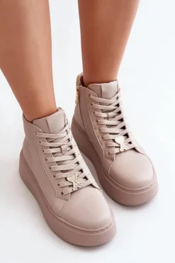 Damskie Buty damskie Vinceza Wysokie Skórzane Sneakersy Damskie Na Platformie Vinceza 66707 Beżowe