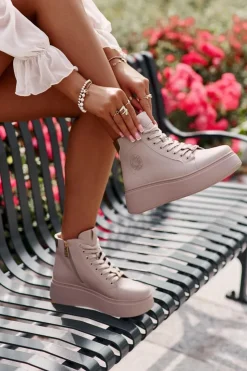 Damskie Buty damskie Vinceza Wysokie Skórzane Sneakersy Damskie Na Platformie Vinceza 66707 Beżowe