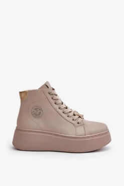 Damskie Buty damskie Vinceza Wysokie Skórzane Sneakersy Damskie Na Platformie Vinceza 66707 Beżowe