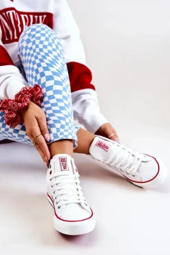 Big Star Shoes Trampki Damskie Big Star|Trampki Damskie Wysokie*Wysokie Skórzane Trampki Big Star JJ274132 Białe