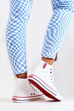 Big Star Shoes Trampki Damskie Big Star|Trampki Damskie Wysokie*Wysokie Skórzane Trampki Big Star JJ274132 Białe