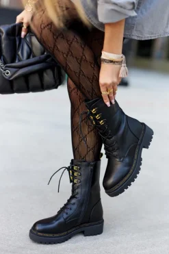 Damskie Boto Wysokie Skórzane Workery Czarne Rockdale