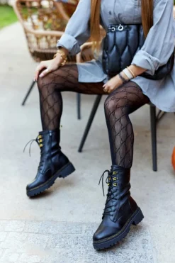 Damskie Boto Wysokie Skórzane Workery Czarne Rockdale