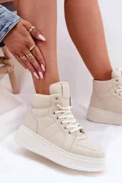 Sale Evento Wysokie Sneakersy Damskie Na Platformie Beżowe Tillive Beżowy