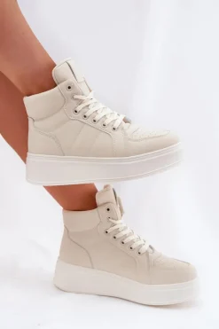 Sale Evento Wysokie Sneakersy Damskie Na Platformie Beżowe Tillive Beżowy