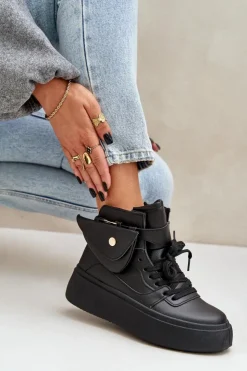 Boto Sneakersy Damskie*Wysokie Sneakersy Z Saszetką Na Platformie Czarne Saramis Czarny