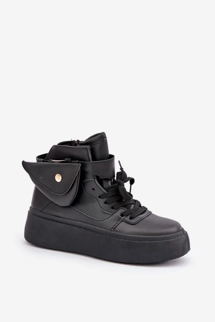 Boto Sneakersy Damskie*Wysokie Sneakersy Z Saszetką Na Platformie Czarne Saramis Czarny