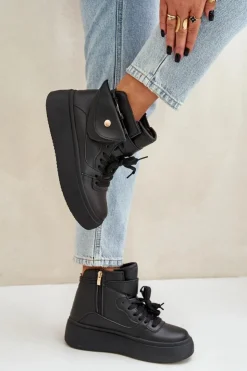 Boto Sneakersy Damskie*Wysokie Sneakersy Z Saszetką Na Platformie Czarne Saramis Czarny