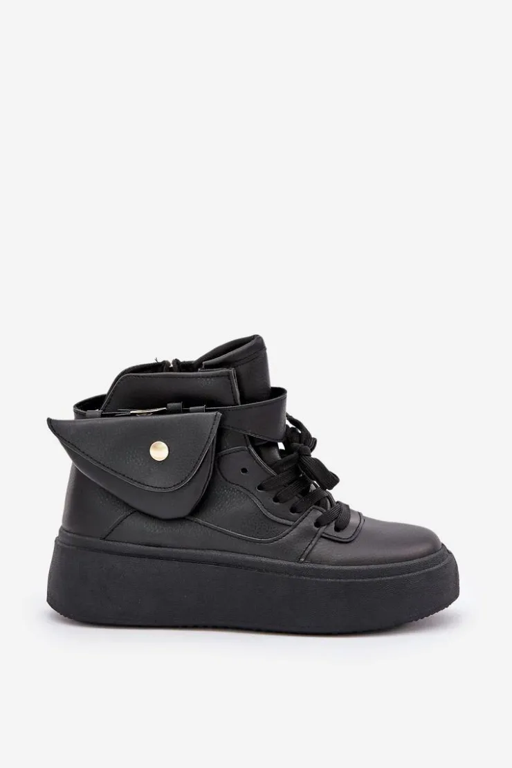 Boto Sneakersy Damskie*Wysokie Sneakersy Z Saszetką Na Platformie Czarne Saramis Czarny