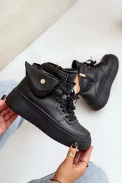 Boto Sneakersy Damskie*Wysokie Sneakersy Z Saszetką Na Platformie Czarne Saramis Czarny