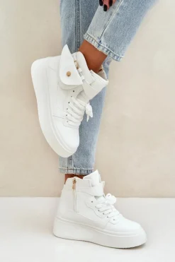 Discount Boto Wysokie Sneakersy Z Saszetką Na Platformie Białe Saramis Biały