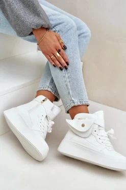 Discount Boto Wysokie Sneakersy Z Saszetką Na Platformie Białe Saramis Biały