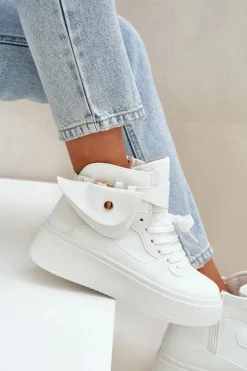 Discount Boto Wysokie Sneakersy Z Saszetką Na Platformie Białe Saramis Biały