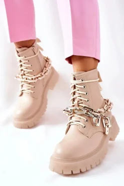 Boto Botki Ocieplane|Botki Zimowe Damskie*Wysokie Stylowe Botki Beżowe Grail