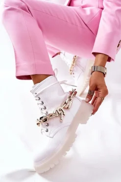 Boto Botki Ocieplane|Botki Zimowe Damskie*Wysokie Stylowe Botki Białe Grail