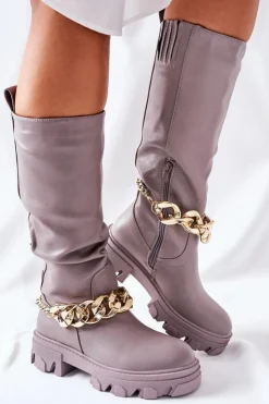 Damskie Boto Wysokie Szare Kozaki Cecina