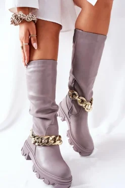 Damskie Boto Wysokie Szare Kozaki Cecina