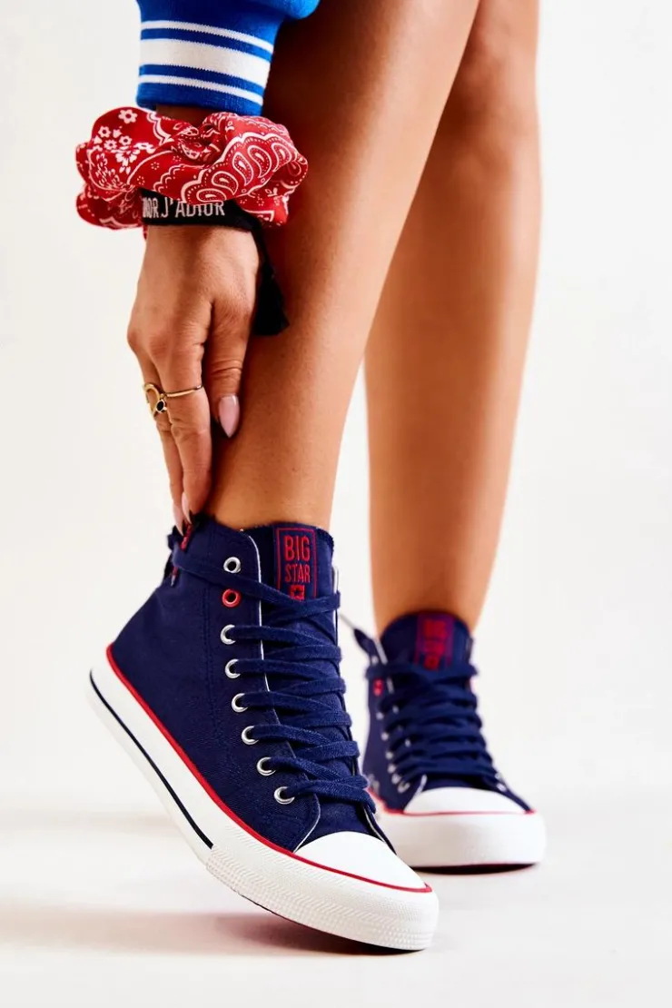 Big Star Shoes Trampki Damskie Wysokie|Trampki Damskie Big Star*Wysokie Trampki Big Star JJ274125 Granatowe