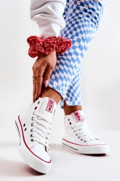 Big Star Shoes Trampki Damskie Big Star|Trampki Damskie Wysokie*Wysokie Trampki Big Star JJ274127 Białe Biały