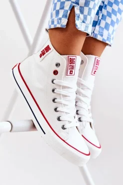 Big Star Shoes Trampki Damskie Big Star|Trampki Damskie Wysokie*Wysokie Trampki Big Star JJ274127 Białe Biały