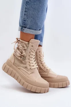 Boto Trampki Damskie Wysokie*Wysokie Trampki Damskie Na Masywnej Platformie Beżowe Wonise