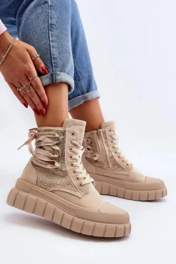 Boto Trampki Damskie Wysokie*Wysokie Trampki Damskie Na Masywnej Platformie Beżowe Wonise