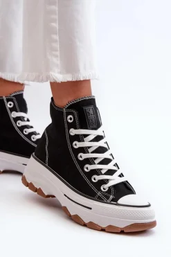 Damskie Evento Wysokie Trampki Damskie Na Platformie Czarne Valvia