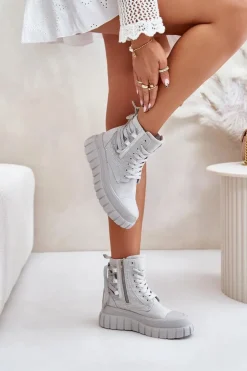 Discount Boto Wysokie Trampki Damskie Na Masywnej Platformie Ze Zdobieniem Szare Zaidria