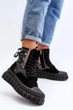 Damskie Boto Wysokie Trampki Damskie Na Masywnej Platformie Czarne Wonise