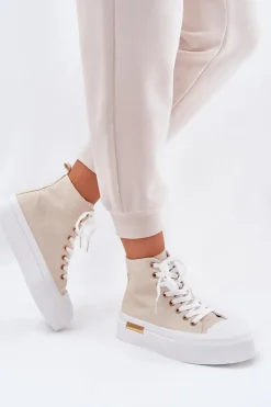 Damskie Boto Wysokie Trampki Damskie Na Platformie Beżowe Laviriona