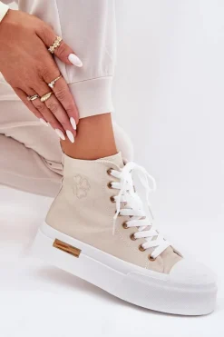 Damskie Boto Wysokie Trampki Damskie Na Platformie Beżowe Laviriona