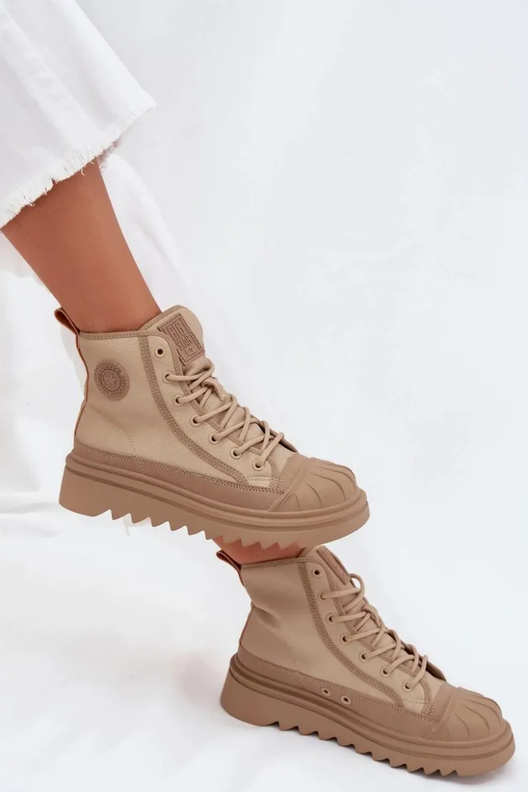 Outlet Big Star Shoes Wysokie Trampki Damskie Ocieplane Big Star OO274A356 Beżowe Beżowy