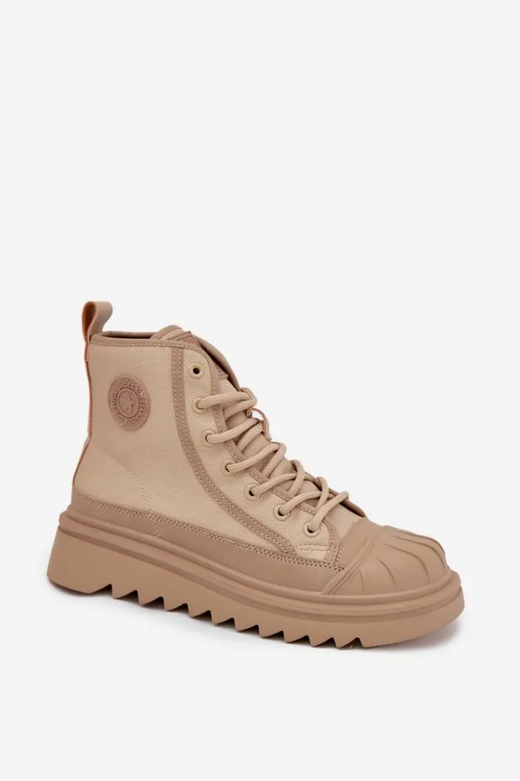 Outlet Big Star Shoes Wysokie Trampki Damskie Ocieplane Big Star OO274A356 Beżowe Beżowy