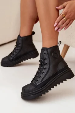 Damskie Big Star Shoes Wysokie Trampki Damskie Ocieplane Big Star OO274A355 Czarne