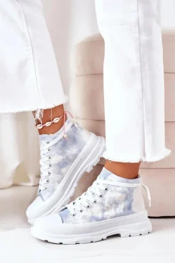 Damskie Boto Wysokie Trampki Na Dużej Podeszwie Niebieskie Z Efektem Tie-Dye Trissy