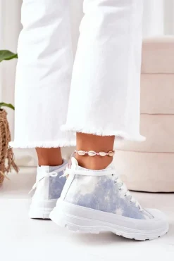 Damskie Boto Wysokie Trampki Na Dużej Podeszwie Niebieskie Z Efektem Tie-Dye Trissy