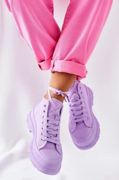 Boto Trampki Damskie Wysokie*Wysokie Trampki Na Dużej Podeszwie Fioletowe Trissy