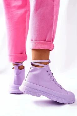 Boto Trampki Damskie Wysokie*Wysokie Trampki Na Dużej Podeszwie Fioletowe Trissy