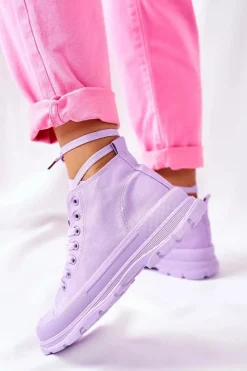 Boto Trampki Damskie Wysokie*Wysokie Trampki Na Dużej Podeszwie Fioletowe Trissy