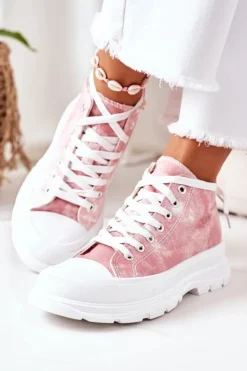 Discount Boto Wysokie Trampki Na Dużej Podeszwie Różowe Z Efektem Tie-Dye Trissy